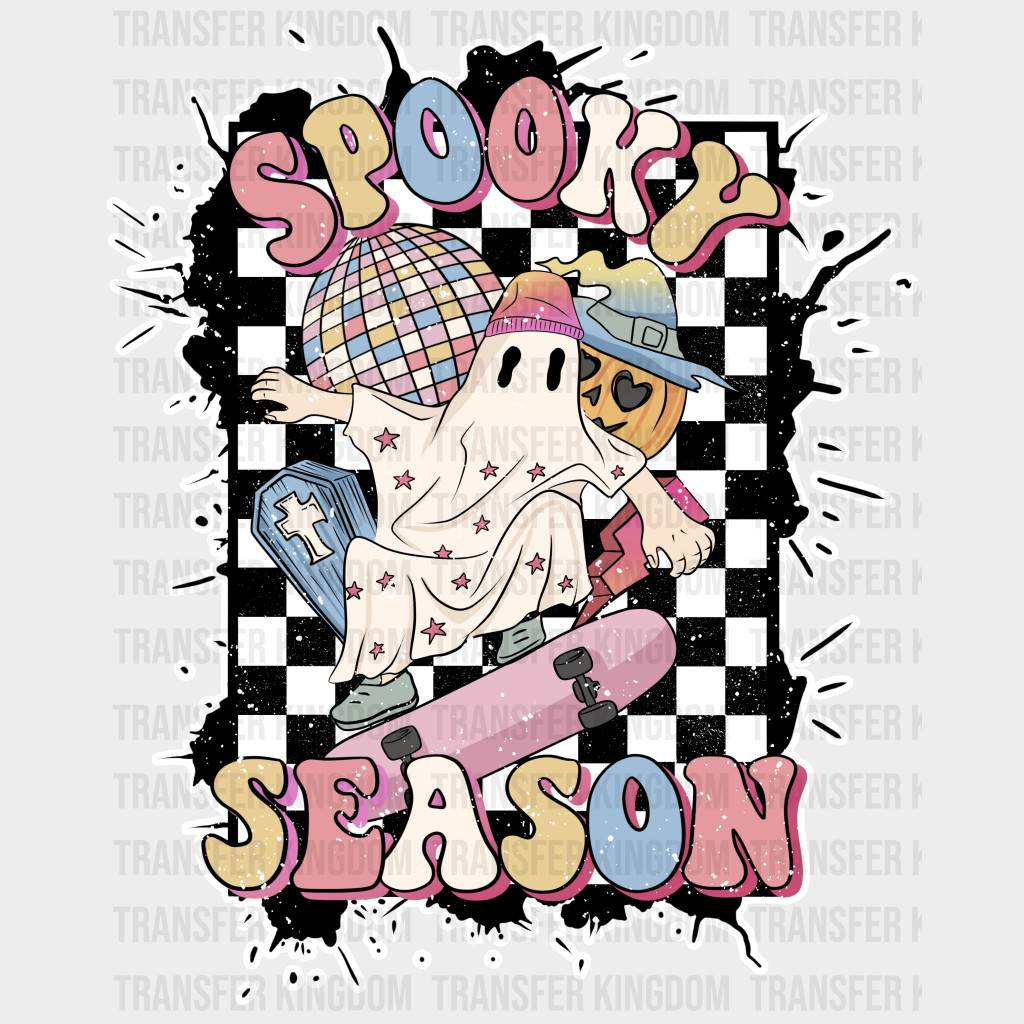Spooky Season Skating Ghost - Halloween Dtf Heat Transfer Unisex S & M (10’) / Light Color Design
