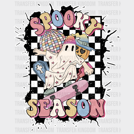 Spooky Season Skating Ghost - Halloween Dtf Heat Transfer Unisex S & M (10’) / Light Color Design