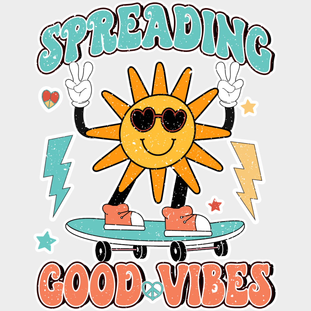 Spreading Good Vibes Skate Design - Good Vibes DTF Transfer Adult Unisex - S & M (10’’) / Light Color Design (See