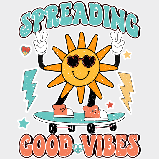 Spreading Good Vibes Skate Design - Good Vibes DTF Transfer Adult Unisex - S & M (10’’) / Light Color Design (See
