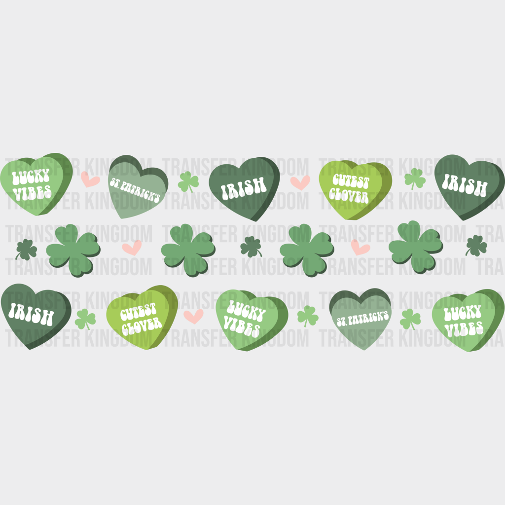 St Patrick Green Hearts - Cup Wrap Uv Sticker Permanent Dtf Decal