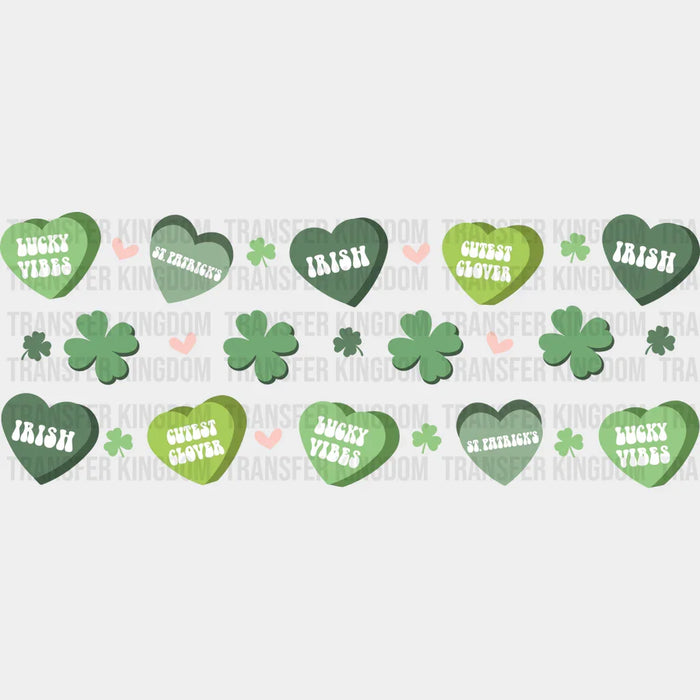 St Patrick Green Hearts - St Patrick Cup Wrap UV Sticker Permanent UV DTF Decal