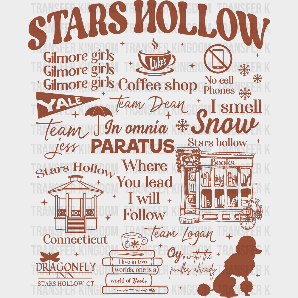 Stars Hollow Orange And White Design States And Cities DTF Transfer Adult Unisex S & M (10’’) / Dark Color Design (See