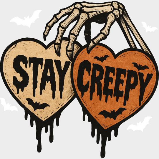 Stay Creepy Hearts - Halloween DTF Transfer Adult Unisex - S & M (10’’) / Light Color Design (See Imaging)