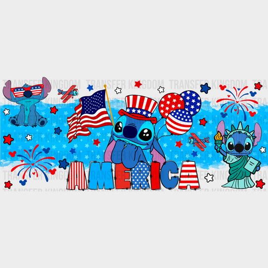 Stitch America Colorful Design - 4Th Of July Cup Wrap Uv Sticker Permanent Dtf Decal