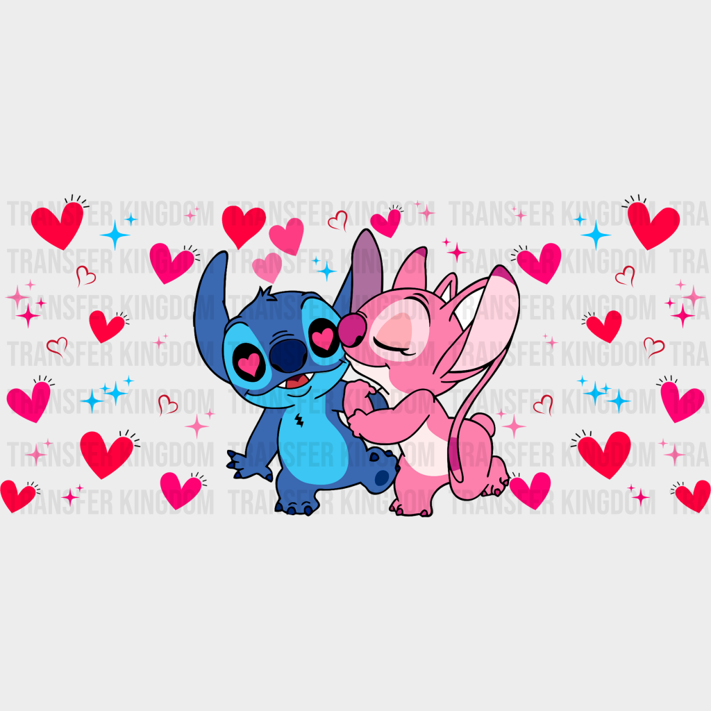 Stitch And Angel Kiss - Valentine’s Day Cup Wrap Uv Sticker Permanent Dtf Decal