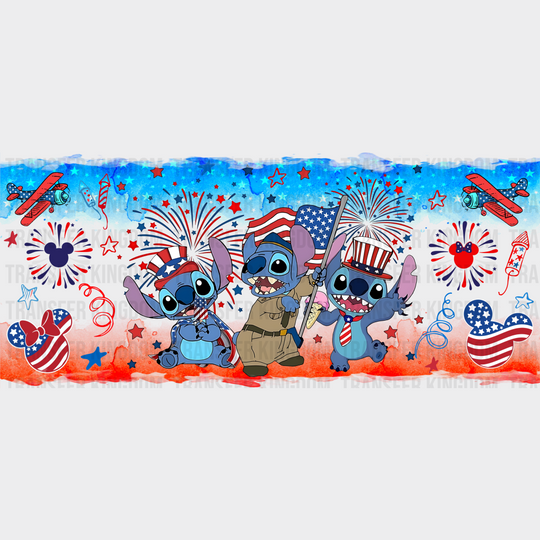 Stitch Blue And Red Design - 4Th Of July Cup Wrap Uv Sticker Permanent Dtf Decal