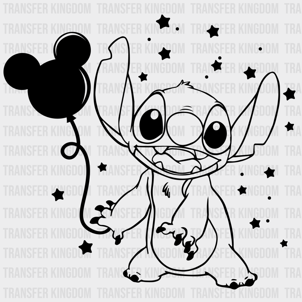 Stitch Holding Balloon Disney Dtf Transfer Unisex - S & M (10’) / Dark Color Design See Imaging