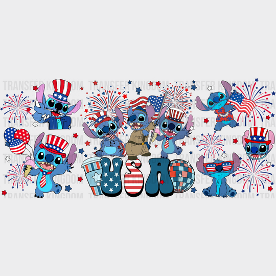 Stitch Usa Design - 4Th Of July Cup Wrap Uv Sticker Permanent Dtf Decal