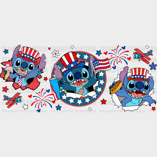 Stitch Usa Flag - 4Th Of July Cup Wrap Uv Sticker Permanent Dtf Decal