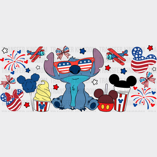 Stitch Usa Glasses - 4Th Of July Cup Wrap Uv Sticker Permanent Dtf Decal