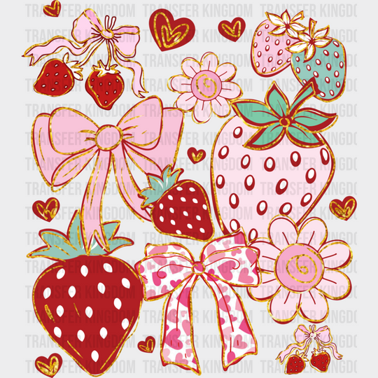 Strawberries Flowers And Ribbons - Valentine’s Day DTF Transfer