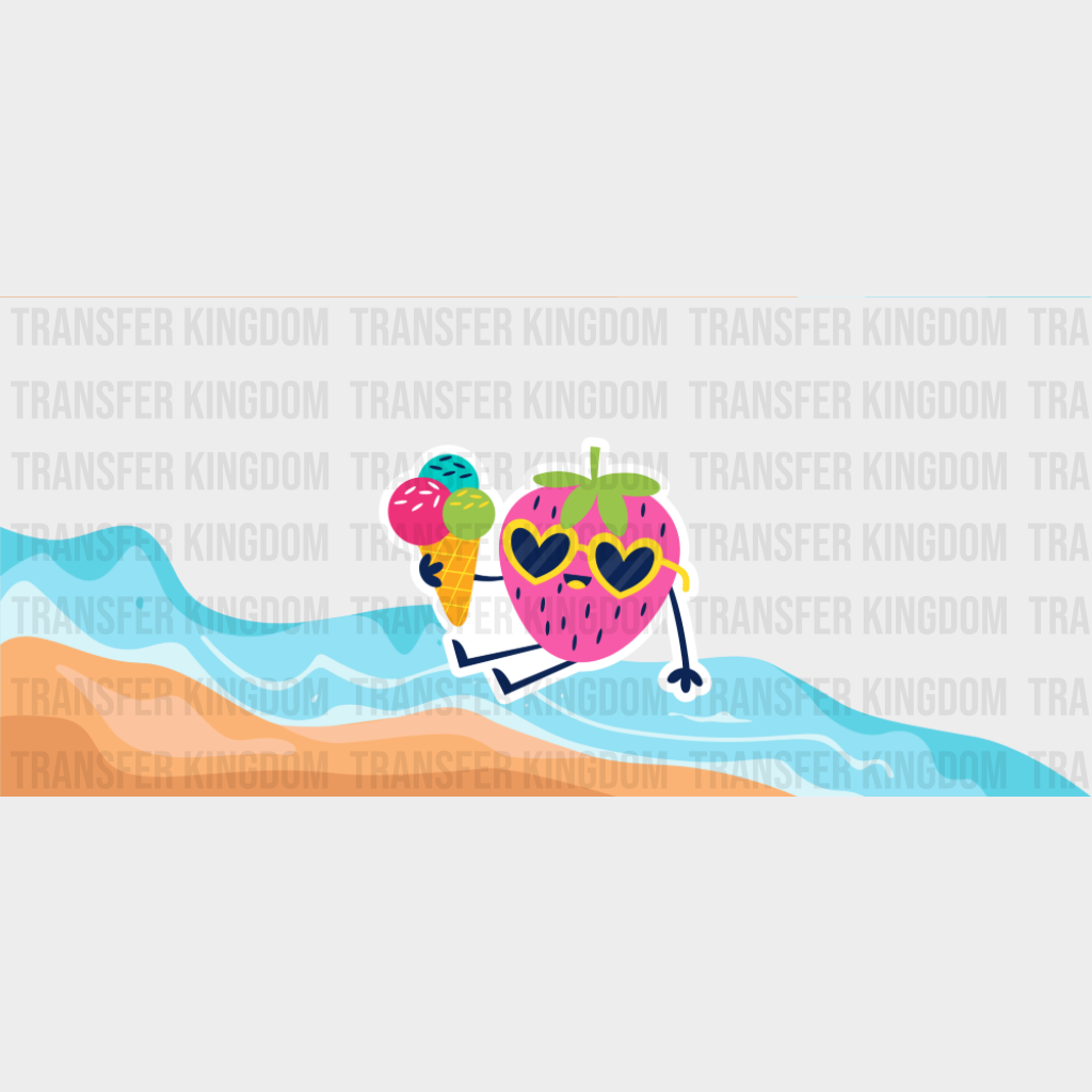 Strawberry Icecream - Summer Cup Wrap UV Sticker Permanent UV DTF Decal UVDTF