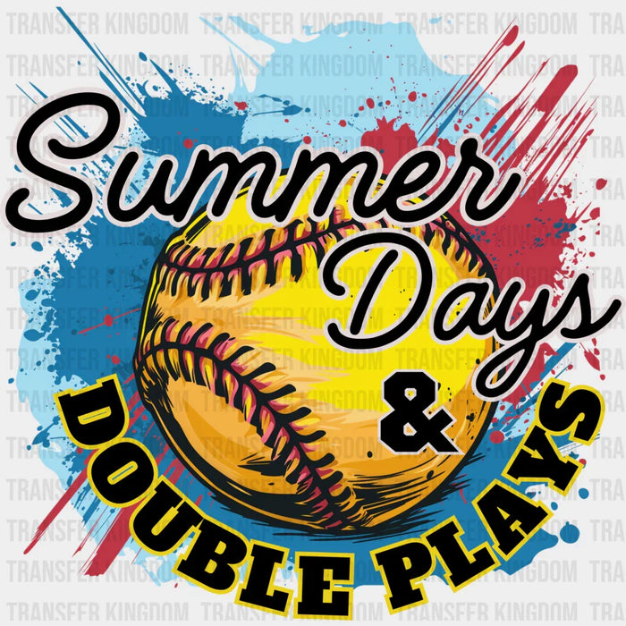 Summer Days And Double Plays Colorful Design - Softball DTF Heat Transfer