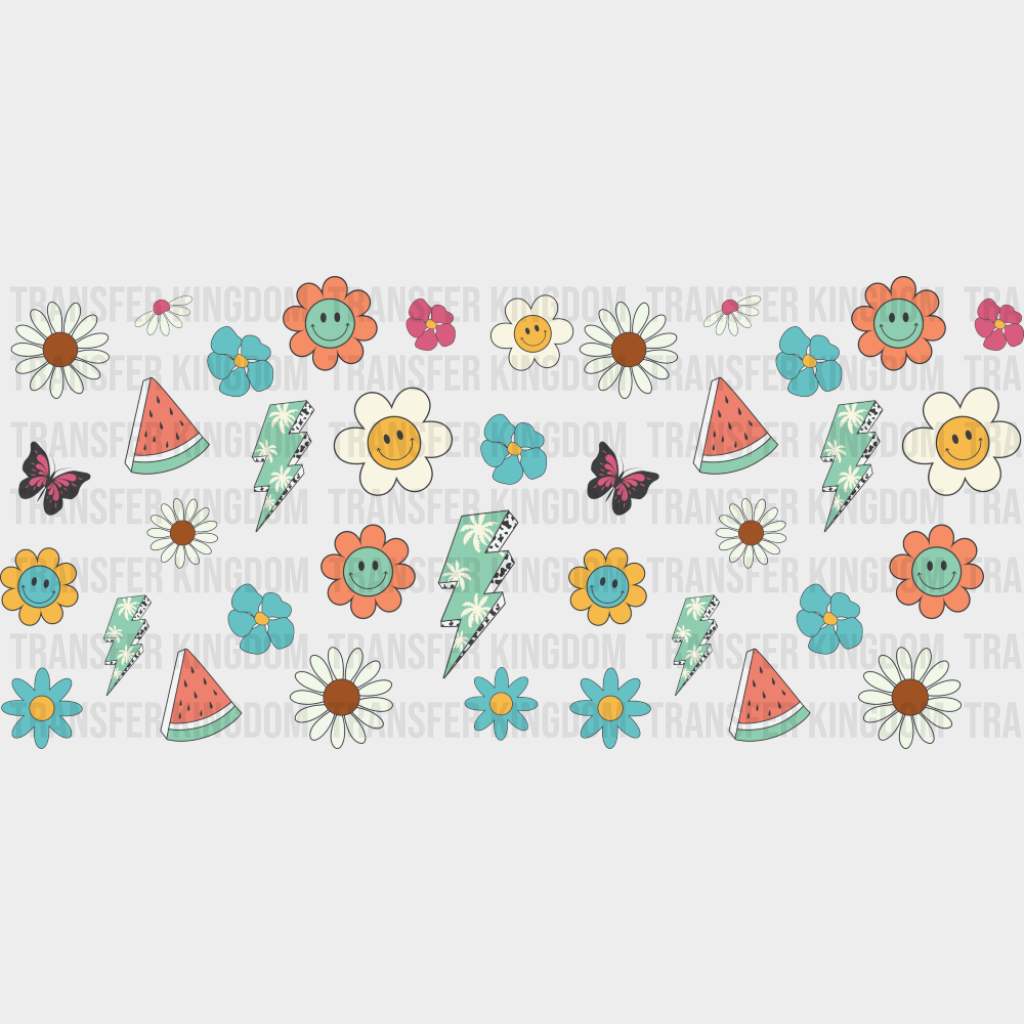 Summer Flowers & Watermelon - Summer Cup Wrap UV Sticker Permanent UV DTF Decal UVDTF