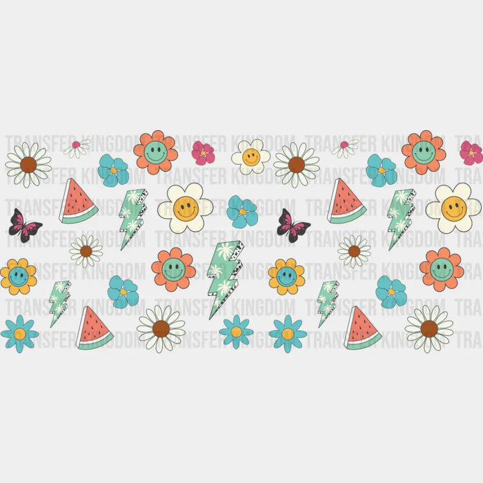 Summer Flowers & Watermelon - Summer Cup Wrap UV Sticker Permanent UV DTF Decal