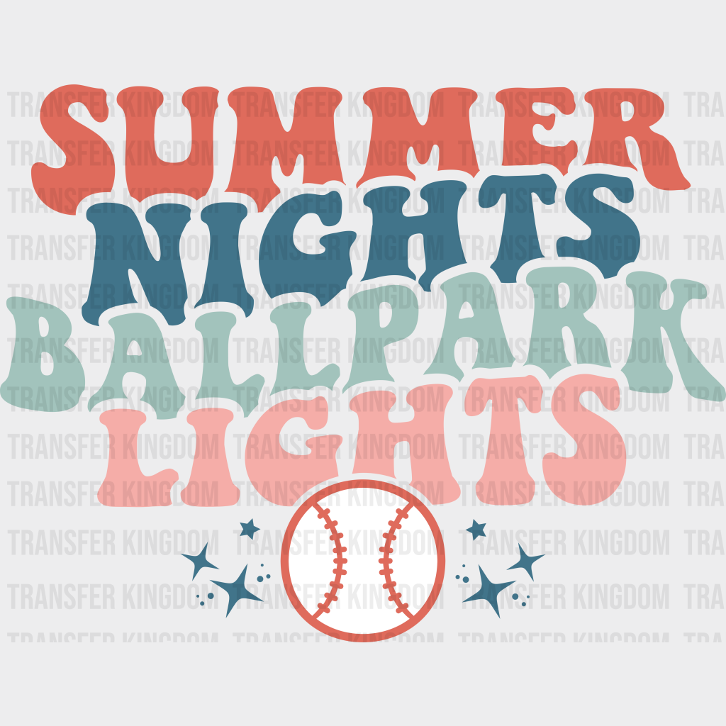 Summer Nights Ballpark Lights - Baseball Dtf Heat Transfer