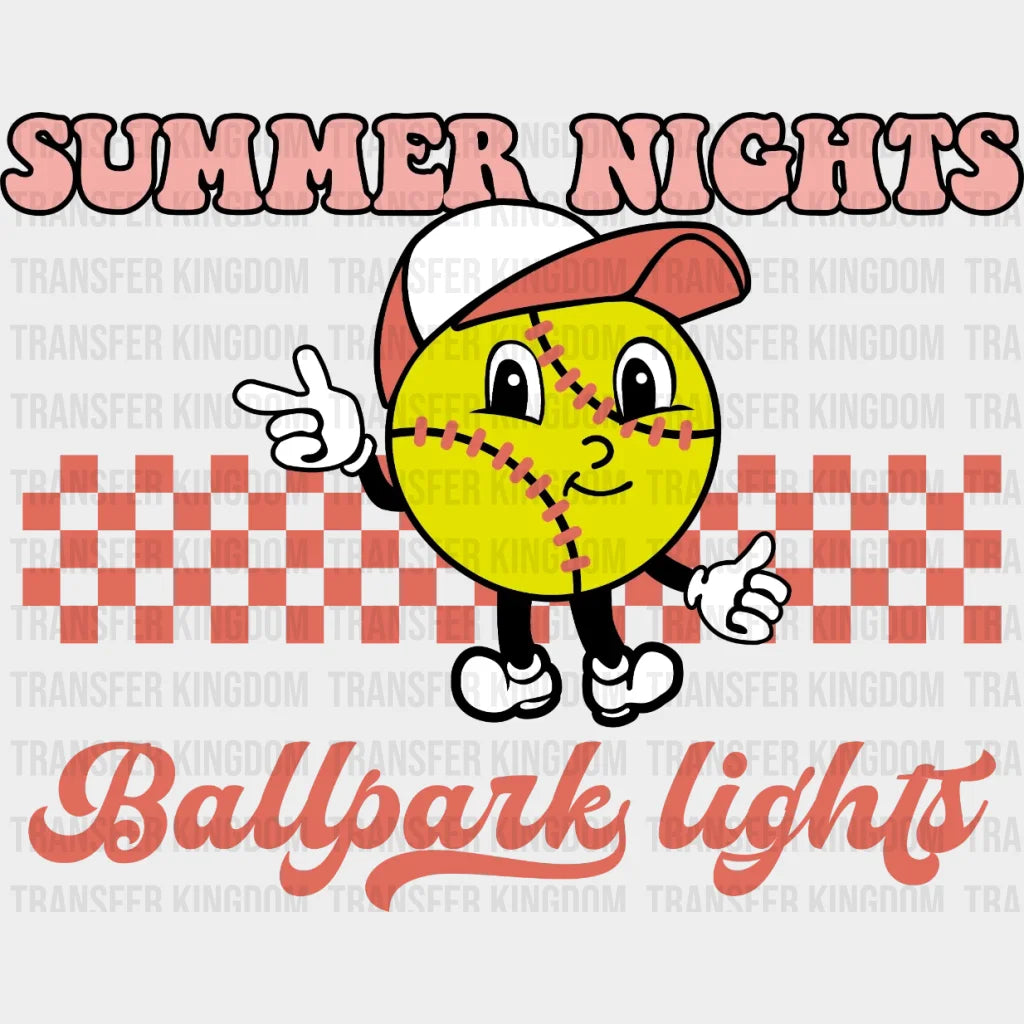 Summer Nights Ballpark Lights Softball Mascot Dtf Transfer