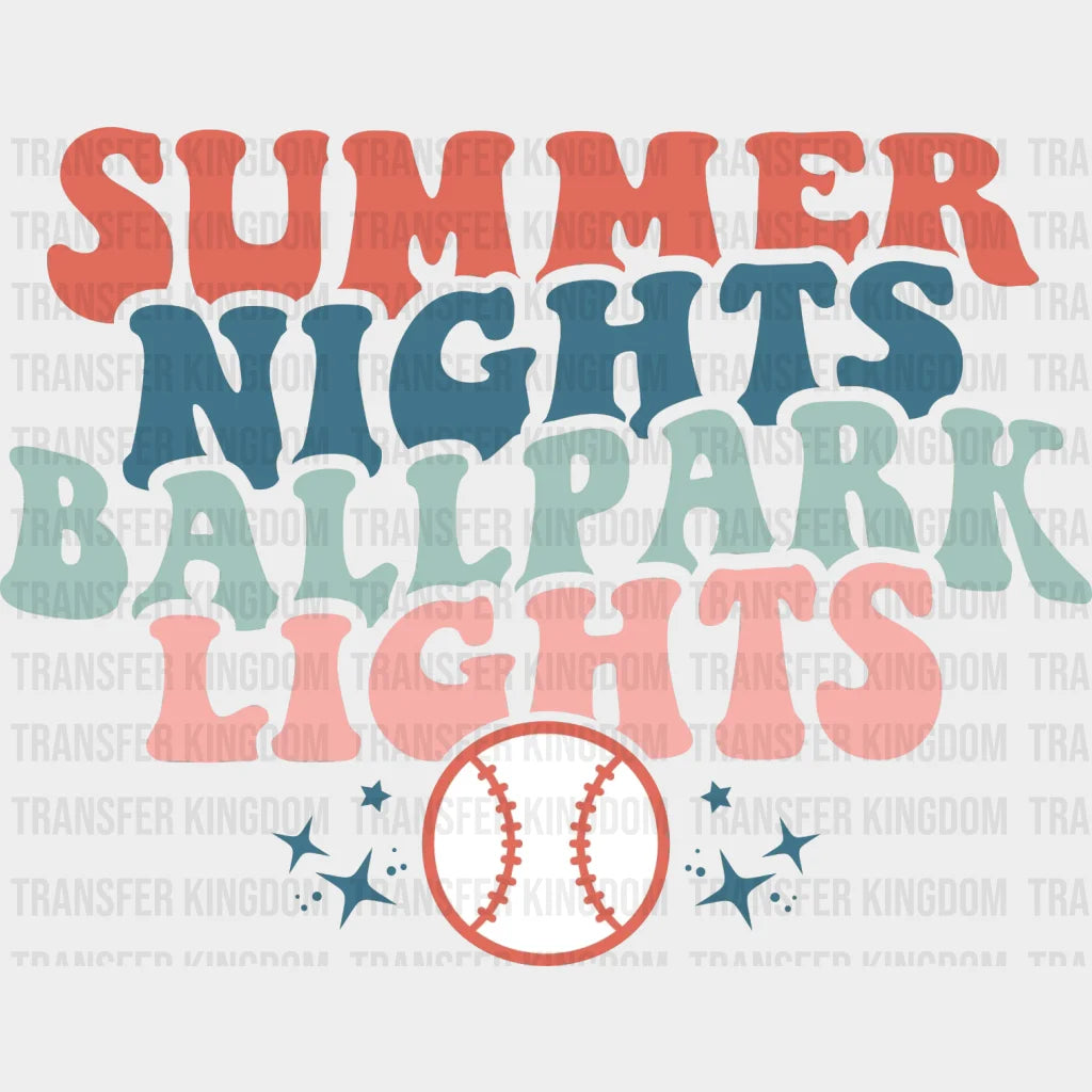 Summer Nights Baseball Lights Retro Dtf Transfer