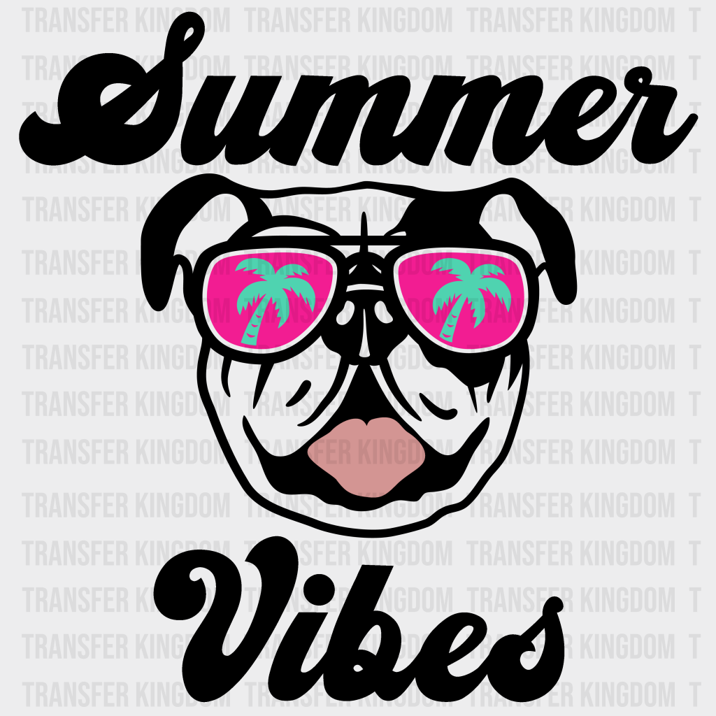 Summer Vibes Bulldog Dtf Transfer Unisex - S & M (10’) / Dark Color Design See Imaging