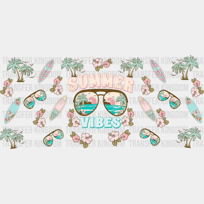Summer Vibes Glasses - Summer Cup Wrap UV Sticker Permanent UV DTF Decal