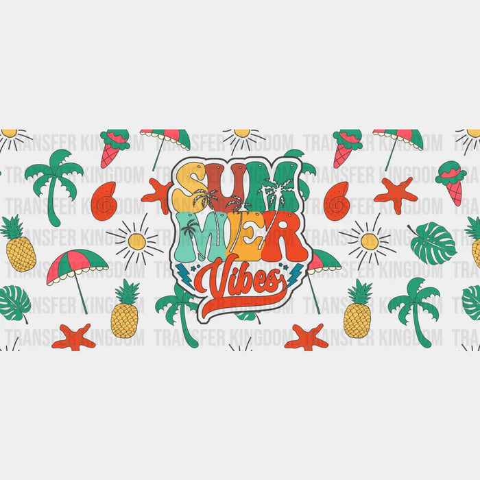 Summer Vibes Green And Red - Summer Cup Wrap UV Sticker Permanent UV DTF Decal