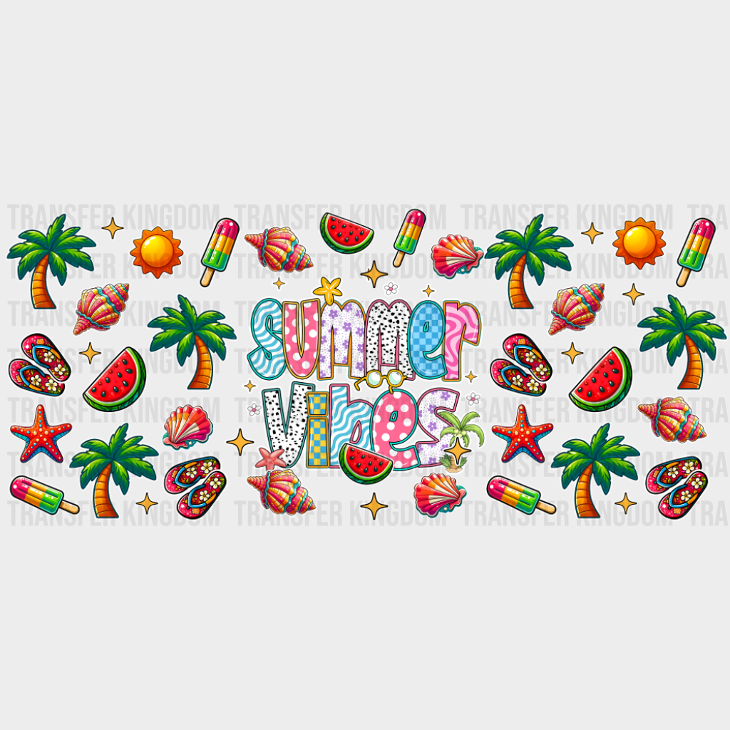 Summer Vibes Palm Trees - Summer Cup Wrap UV Sticker Permanent UV DTF Decal UVDTF