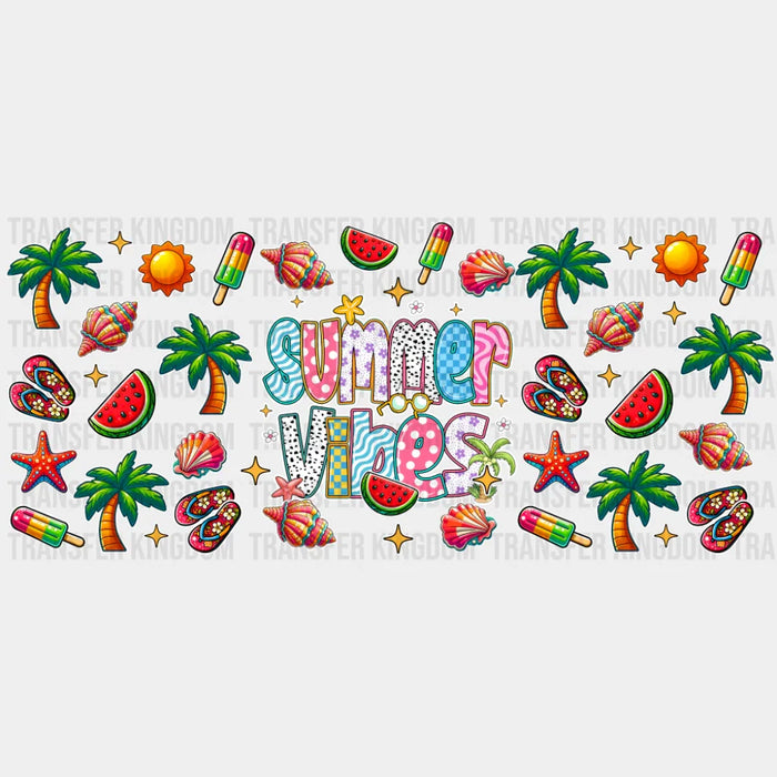 Summer Vibes, Palm Trees - Summer Cup Wrap UV Sticker Permanent UV DTF Decal