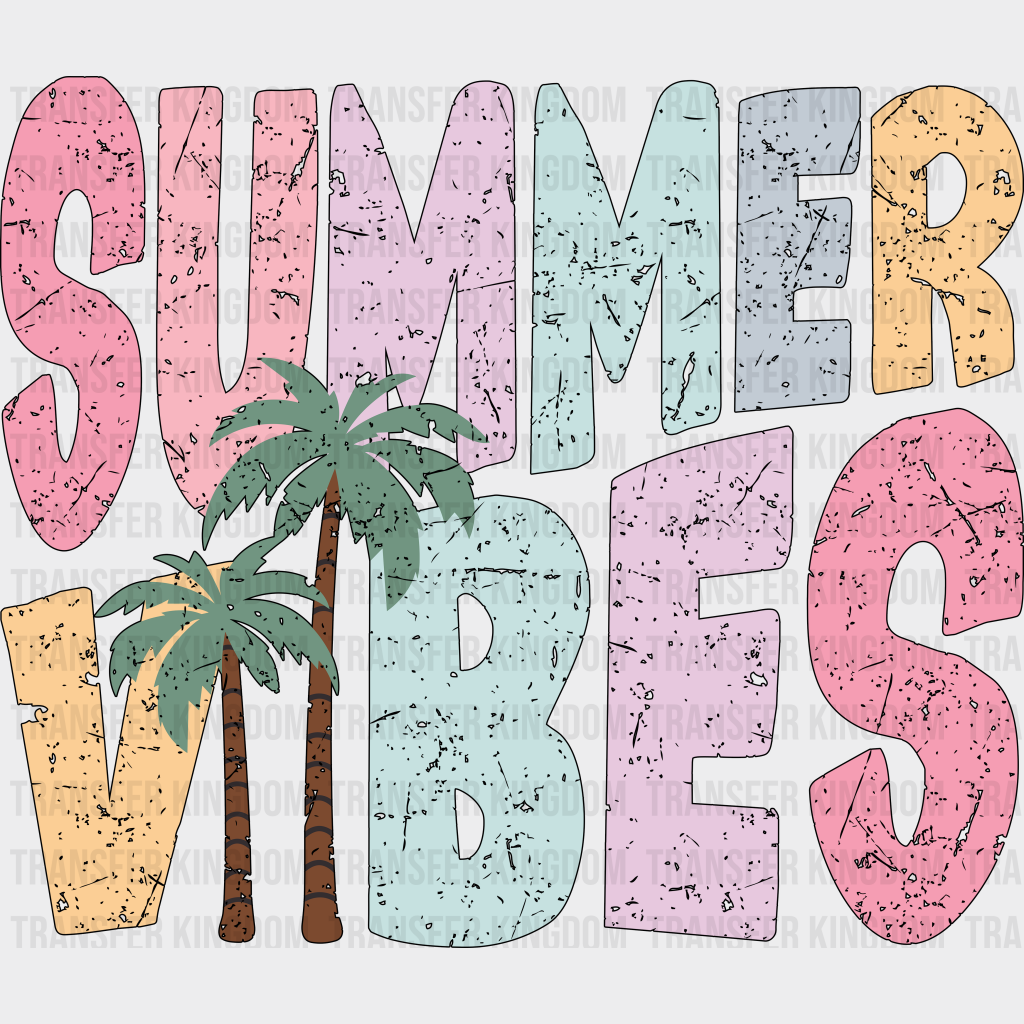 Summer Vibes Palm Trees - Summer DTF Transfer Adult Unisex - S & M (10’’) / Dark Color Design (See Imaging)