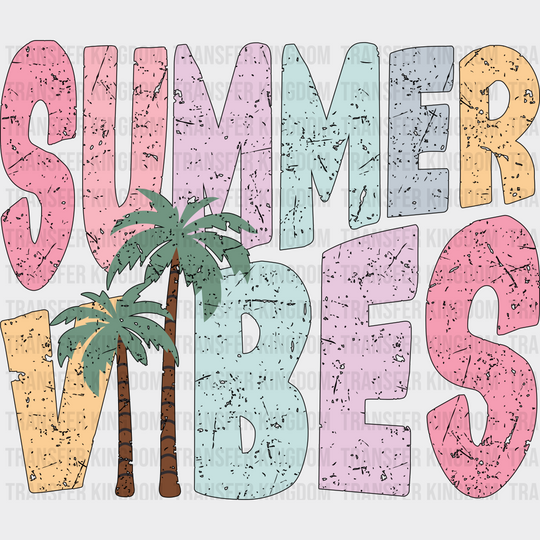 Summer Vibes Palm Trees - Summer DTF Transfer Adult Unisex - S & M (10’’) / Dark Color Design (See Imaging)