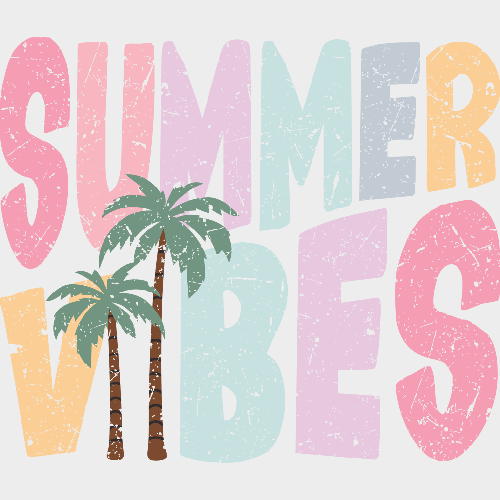 Summer Vibes Palm Trees - Summer DTF Transfer Adult Unisex - S & M (10’’) / Light Color Design (See Imaging)