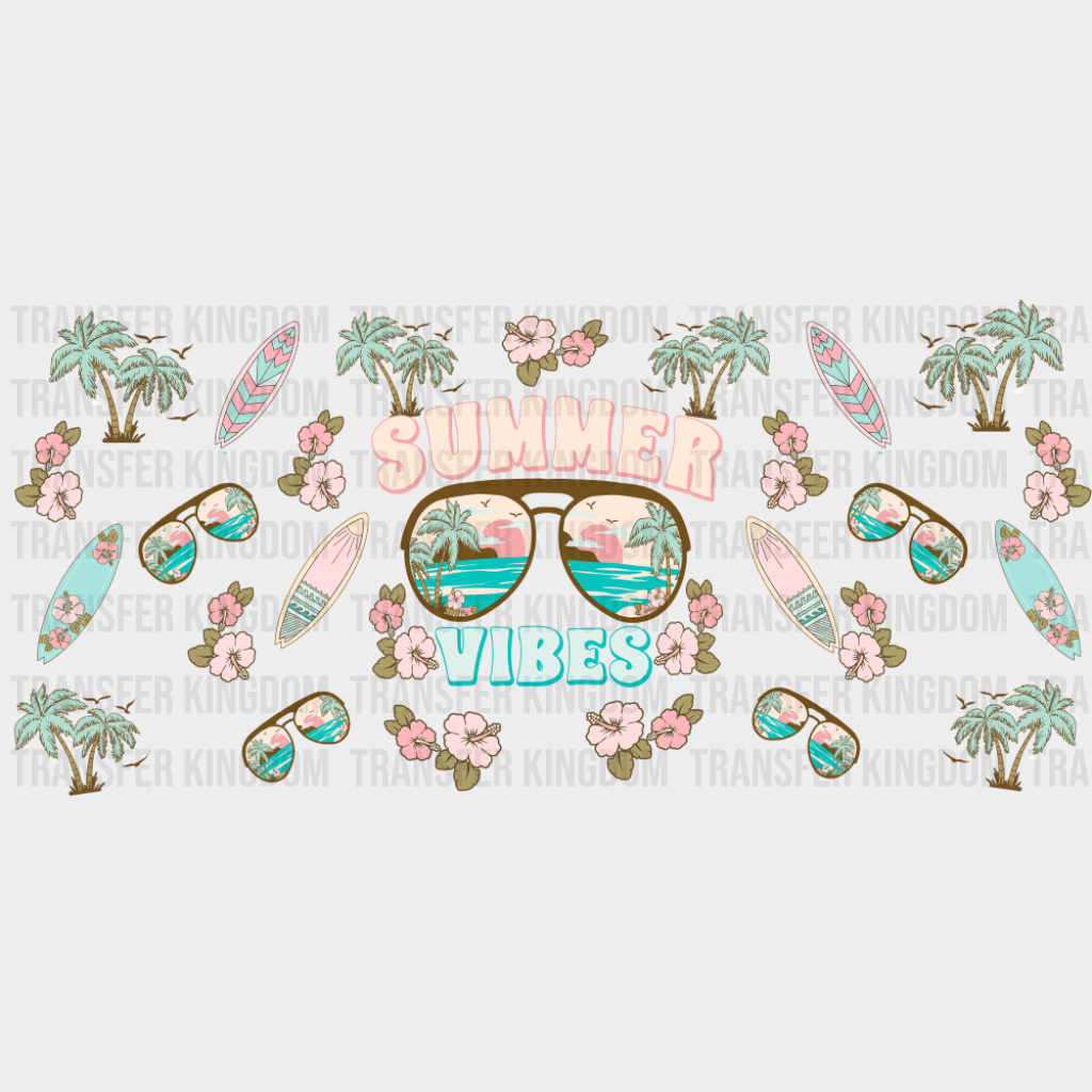 Summer Vibes Palm Trees & Surf Boards - Summer Cup Wrap UV Sticker Permanent UV DTF Decal UVDTF