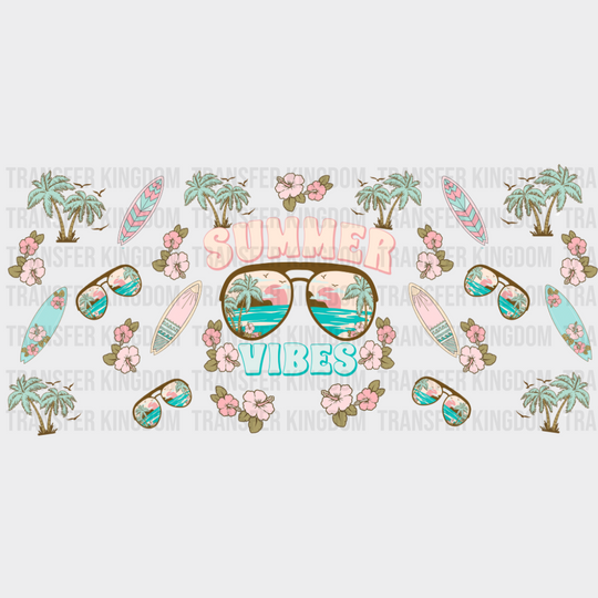 Summer Vibes Palm Trees & Surf Boards - Summer Cup Wrap UV Sticker Permanent UV DTF Decal UVDTF