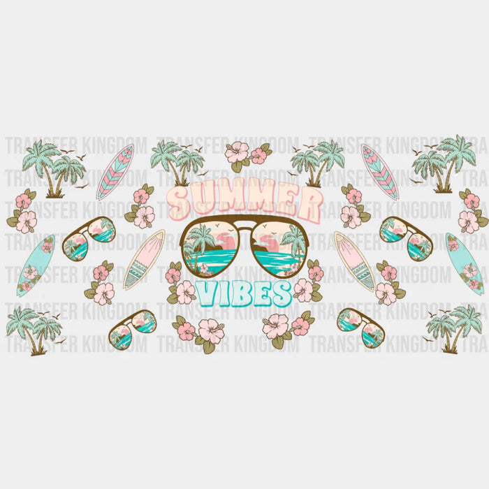 Summer Vibes Palm Trees & Surf Boards - Summer Cup Wrap UV Sticker Permanent UV DTF Decal