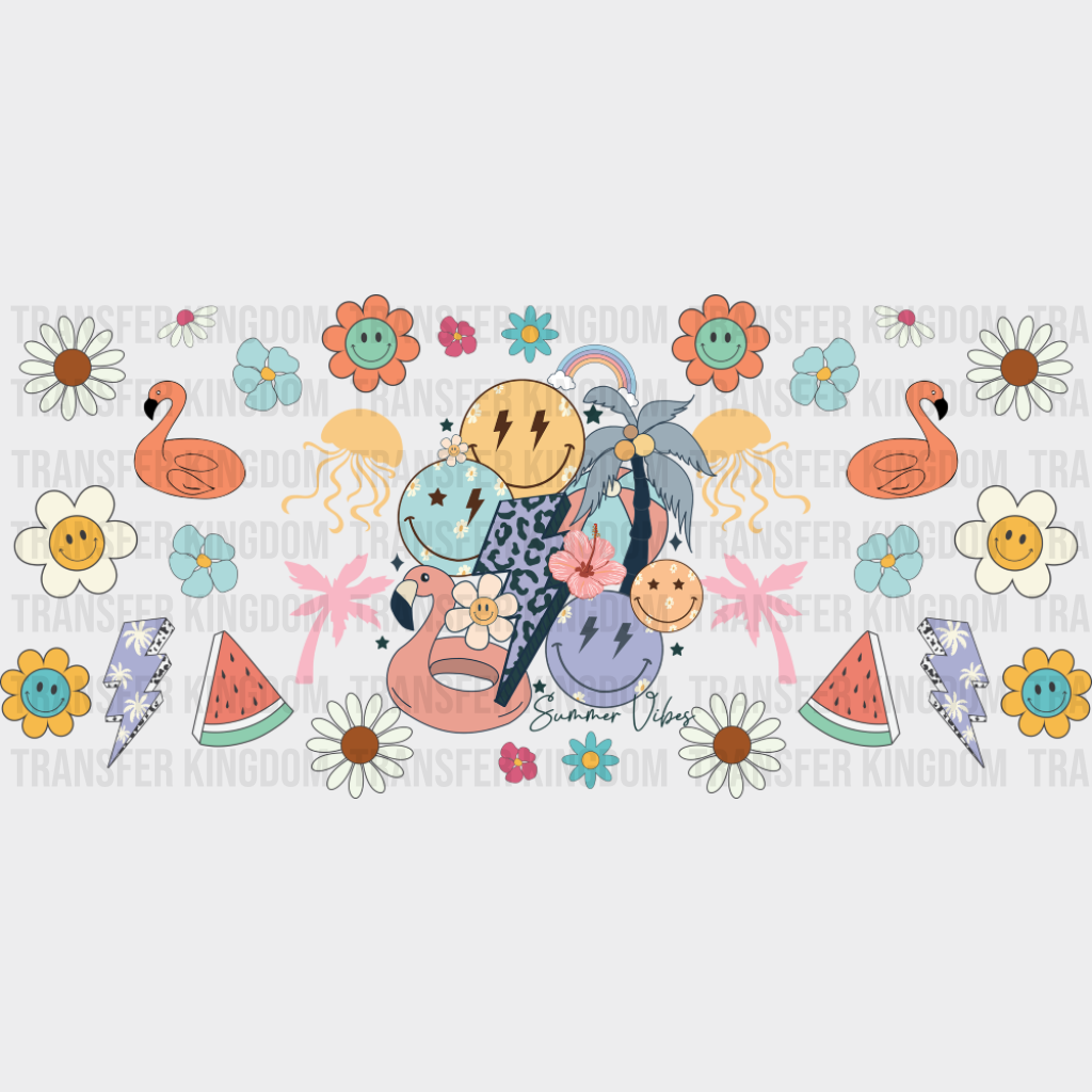 Summer Vibes Smileys & Lightning Bolt - Summer Cup Wrap UV Sticker Permanent UV DTF Decal UVDTF