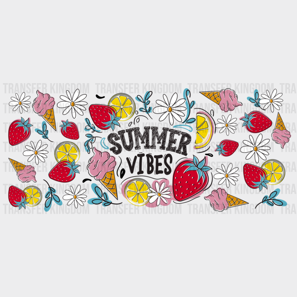 Summer Vibes Strawberry & Lemon - Summer Cup Wrap UV Sticker Permanent UV DTF Decal UVDTF