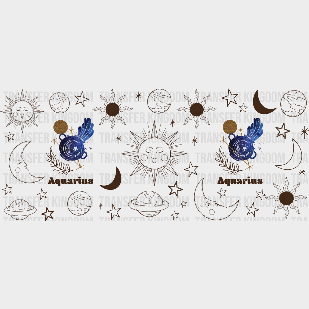 Sun And Moon Aquarius Sign - Zodiac Cup Wrap Uv Sticker Permanent Dtf Decal