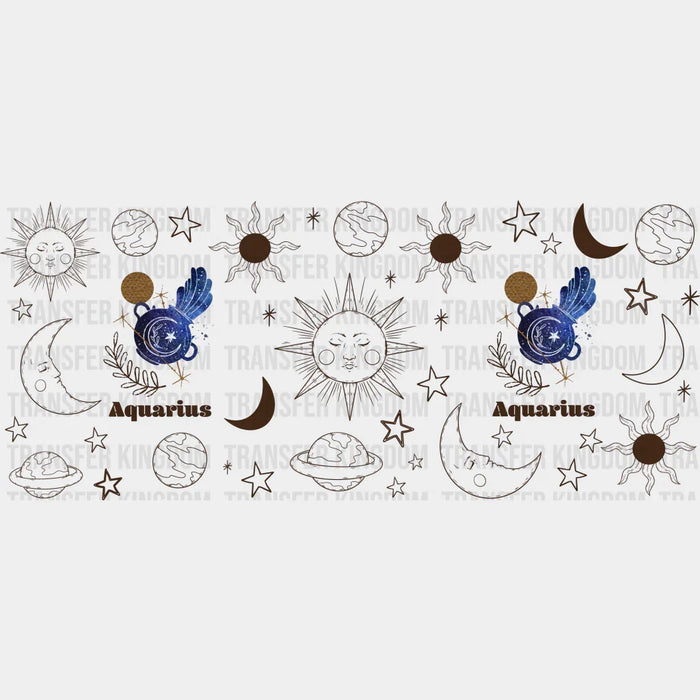 Sun And Moon Aquarius Sign - Zodiac Cup Wrap UV Sticker Permanent UV DTF Decal