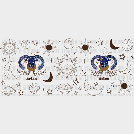 Sun And Moon Aries Sign - Zodiac Cup Wrap Uv Sticker Permanent Dtf Decal