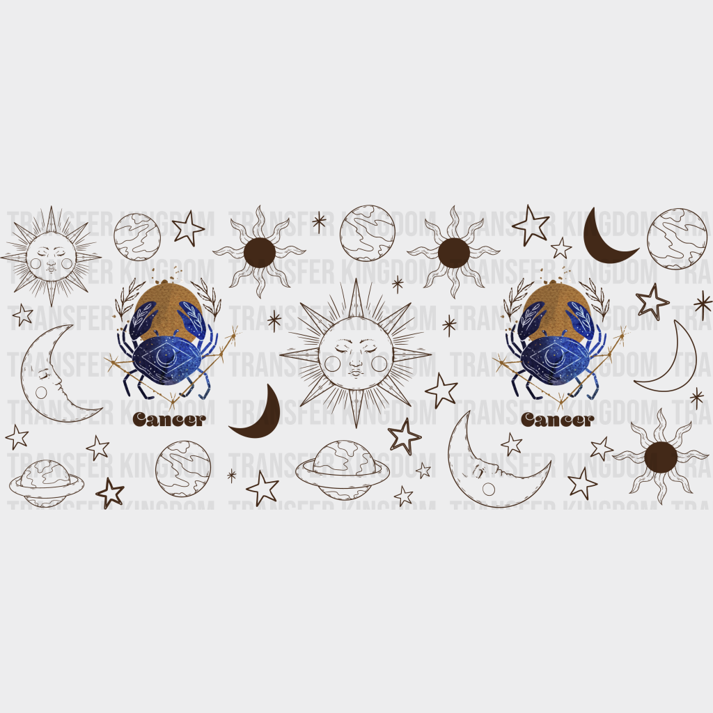 Sun And Moon Cancer Sign - Zodiac Cup Wrap Uv Sticker Permanent Dtf Decal