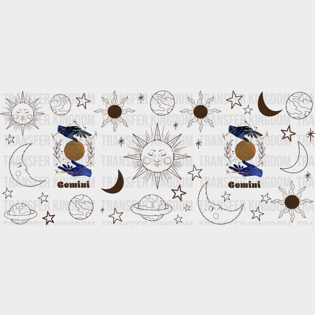 Sun And Moon Gemini Sign - Zodiac Cup Wrap Uv Sticker Permanent Dtf Decal