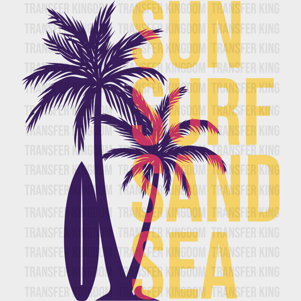 Sun Surf Sand Sea Palms Design - Surfing Dtf Heat Transfer