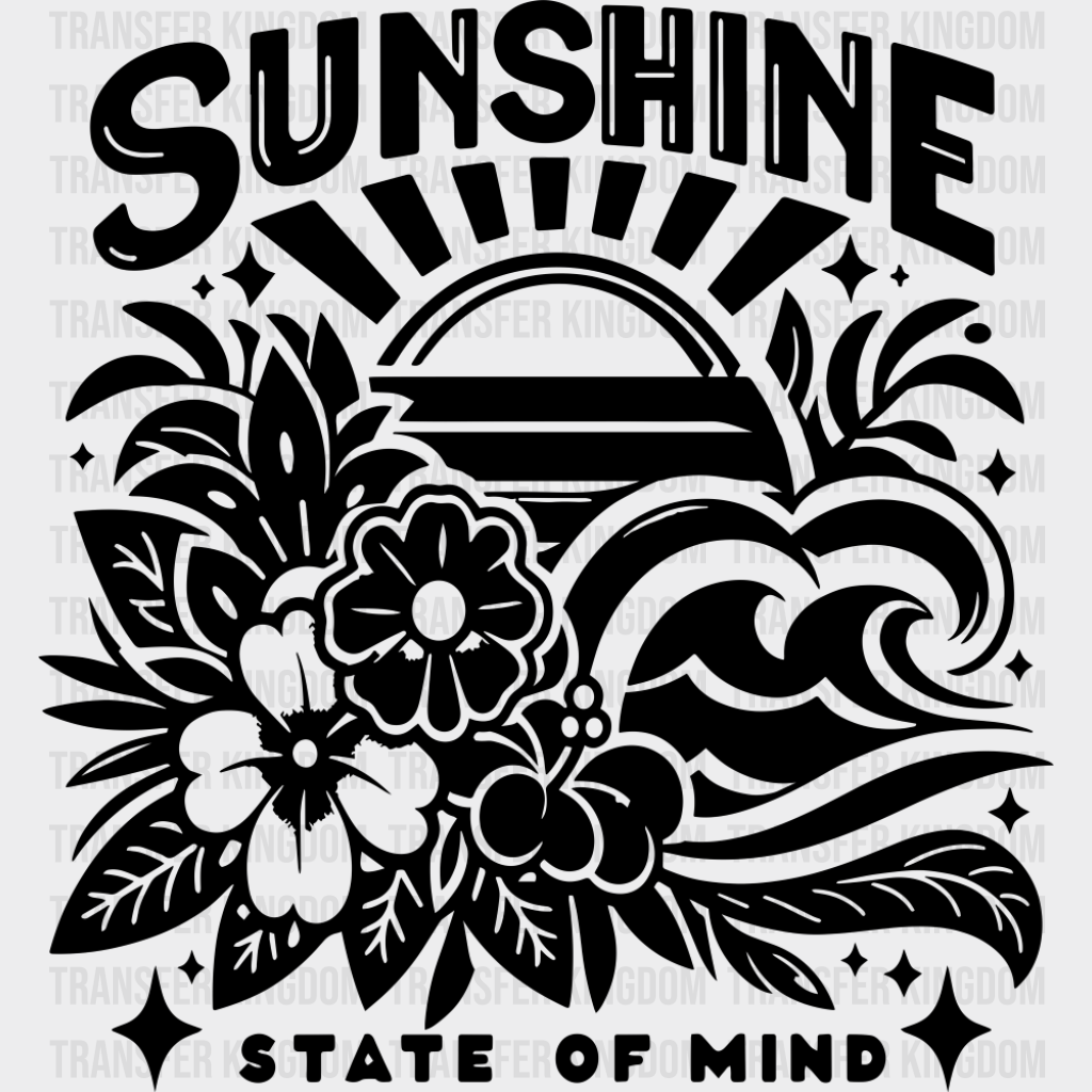 Sunshine State Of Mind B&W - Summer DTF Transfer Adult Unisex - S & M (10’’) / Dark Color Design (See Imaging)