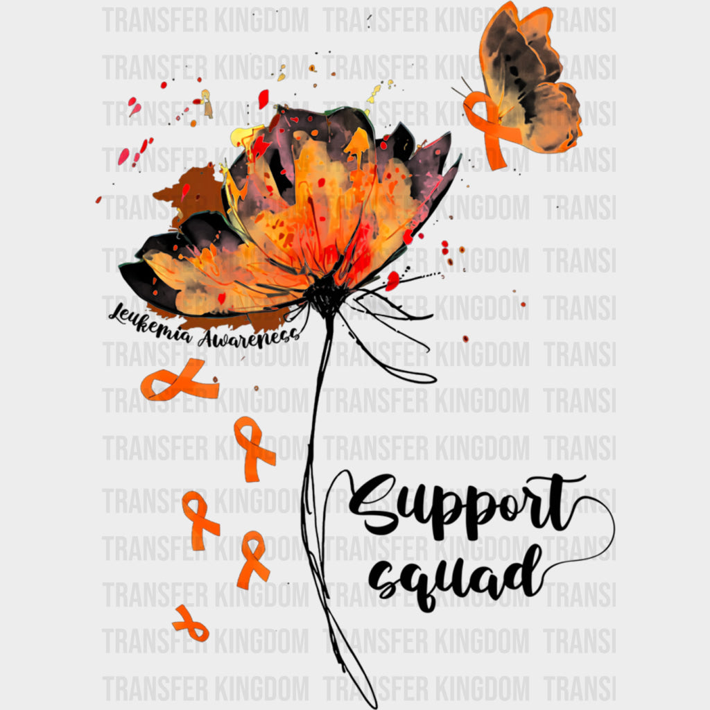 Support Squad Flower Ribbon & Butterfly - Leukemia DTF Transfers Adult Unisex - S & M (10’’) / Dark Color Design (See