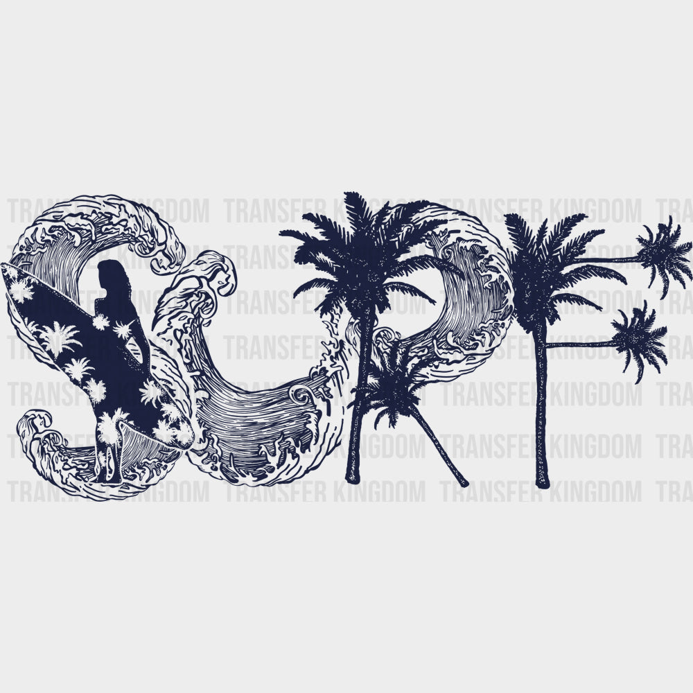 Surf, Wave & Palm Trees - Surfing DTF Transfers transfer-kingdom Dark Color Design (See Imaging)
