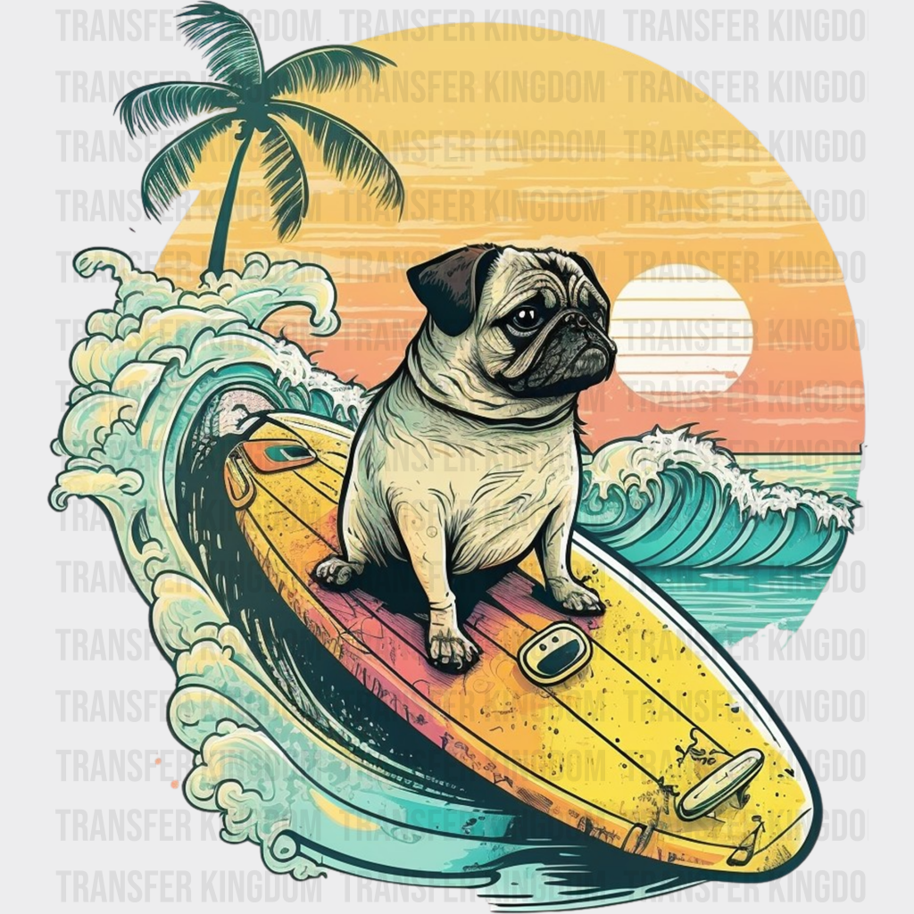 Surfing Pug Summer Dtf Transfer