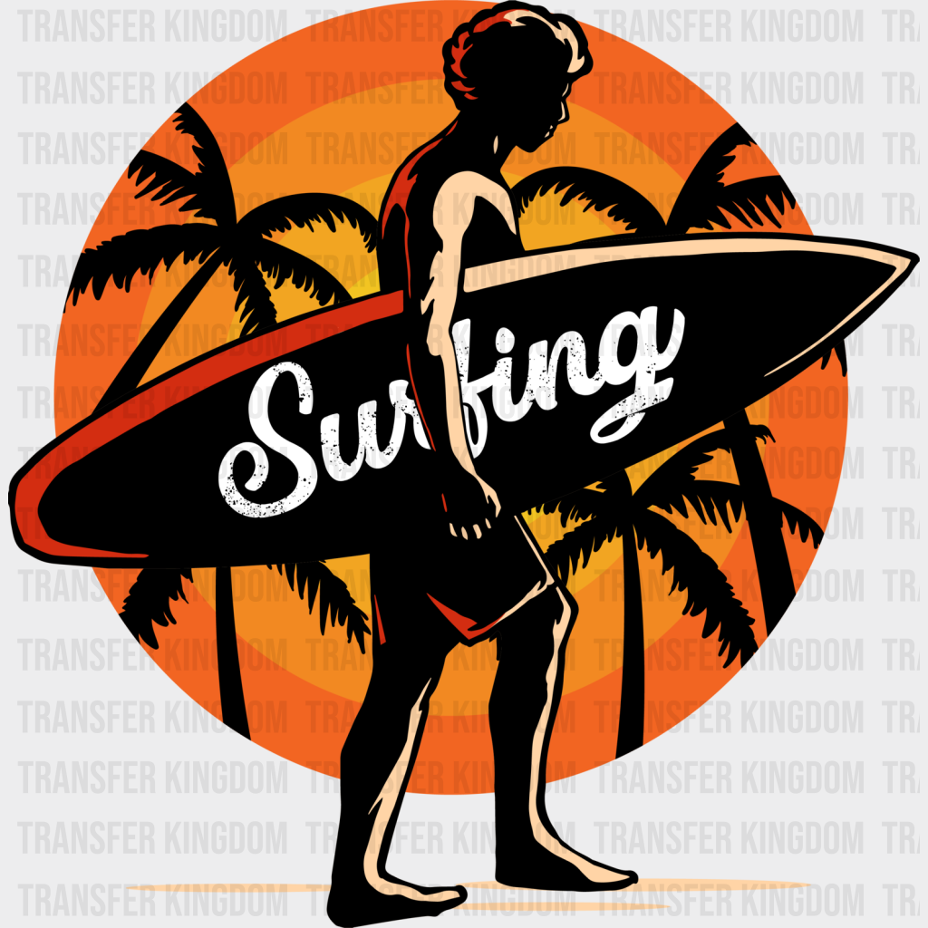 Surfing Sunrise Palms Design - Dtf Heat Transfer