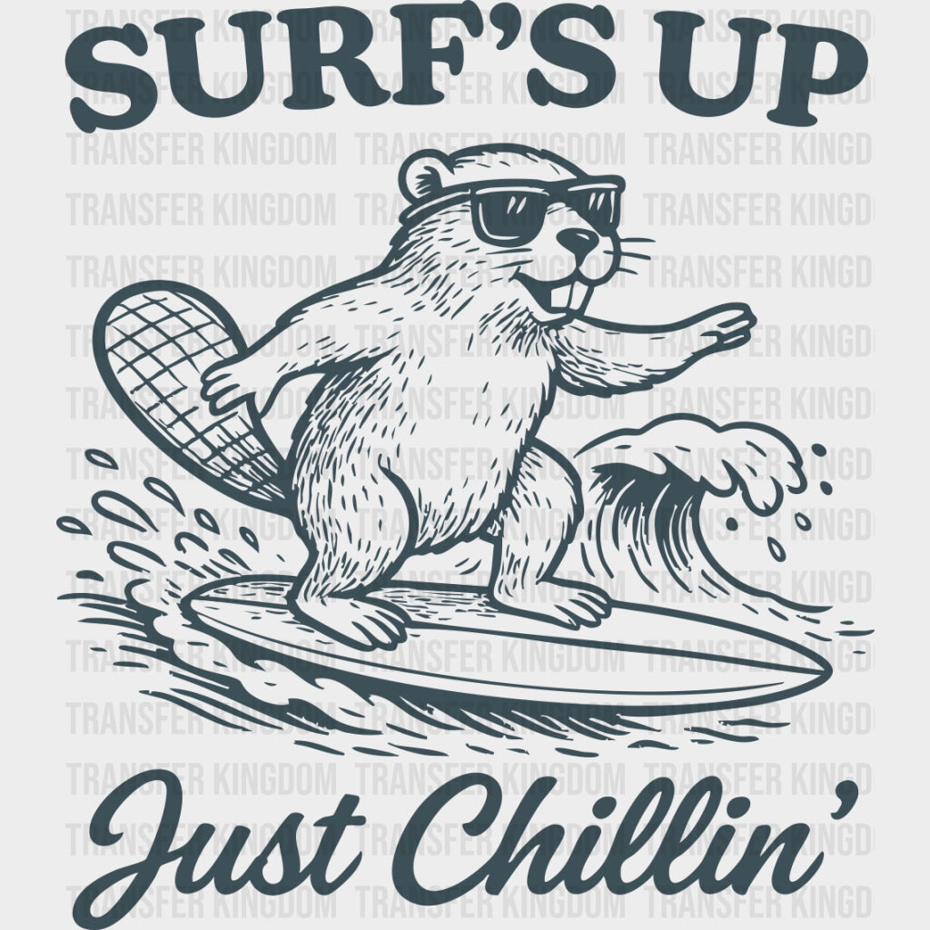 Surf's Up Just Chilling, Beaver - Surfing DTF Transfers transfer-kingdom Dark Color Design (See Imaging)