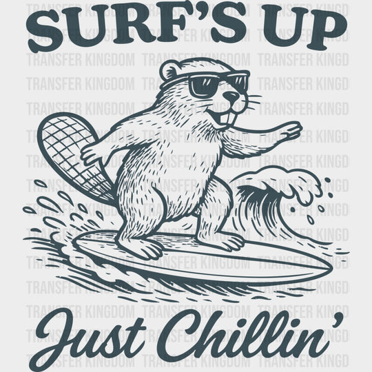 Surf's Up Just Chilling, Beaver - Surfing DTF Transfers transfer-kingdom Dark Color Design (See Imaging)