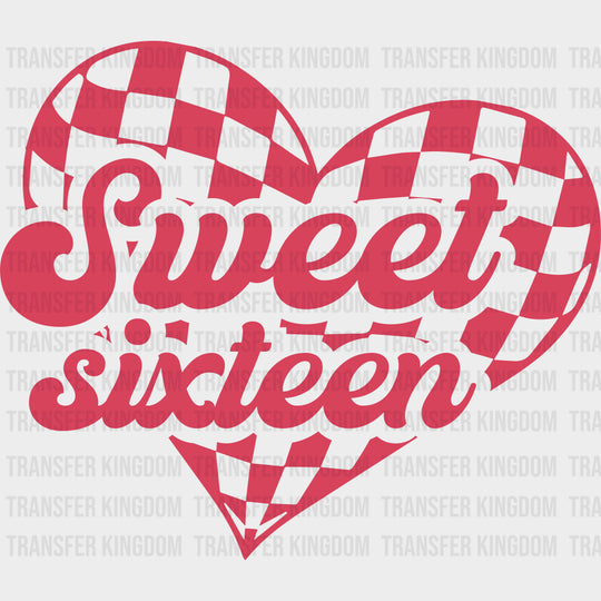 Sweet Sixteen Checkered Heart - Sweet 16 DTF Transfers